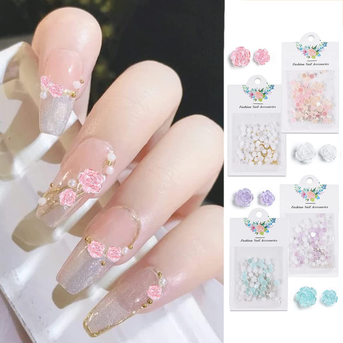 MAYCREATE 200pcs 3D Flower Nail Charms Flat Design, Acrylic Flower Decals for Nail Art, Mix Pearls Nail Art Accessories for DIY Manicure, Set of 4 MAYCREATE 200pcs 3D Flower Nail Charms Flat Design, Acrylic Flower Decals for Nail Art, Mix Pearls Nail Art Accessories for DIY Manicure, Set of 4